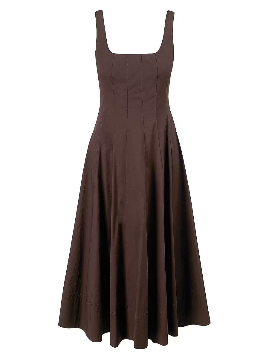 Women's Wells Seamed Stretch Cotton Midi-Dress - Earth - Size 0 | Saks Fifth Avenue