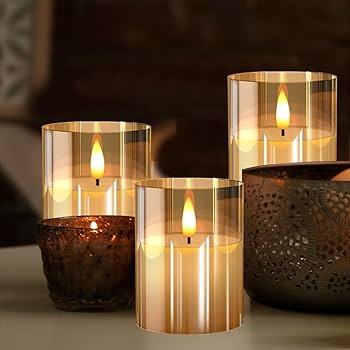 Glass Battery Operated LED Flameless Candles with Remote and Timer, Real Wax Candles Warm Color F... | Amazon (US)