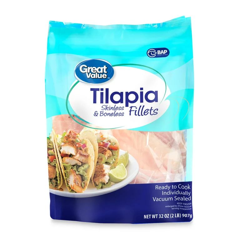Great Value Frozen Tilapia Skinless & Boneless Fillets, 2 lb - Walmart.com | Walmart (US)