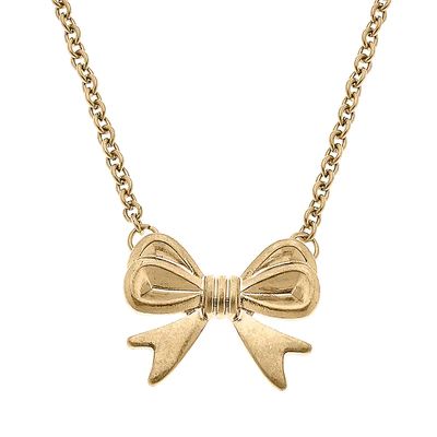 Stephanie Bow Pendant Necklace in Worn Gold | CANVAS