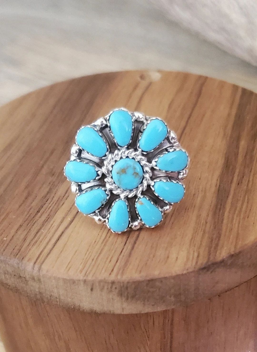 Round Turquoise Cluster Ring Turquoise Flower Cluster Ring Floral Cluster Ring Turquoise Jewelry ... | Etsy (US)
