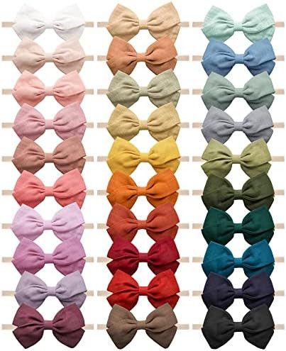 30 Pcs Baby Headbands Girls Hair Bows Nylon Hairbands with Linen Bows Handmade Head Accessories f... | Amazon (US)