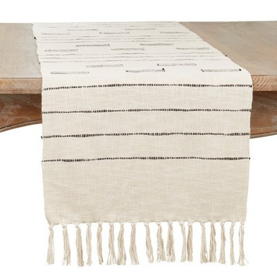 Saro Lifestyle Cotton Table Runner with Dash Line Design, 16"x72", Off-White | Target