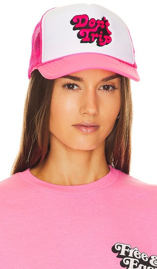 Free & Easy Don't Trip Embroidered Trucker Hat in Pink. | Revolve Clothing (Global)