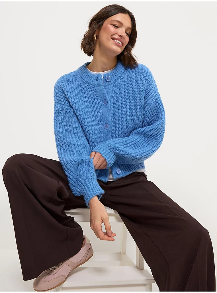 Blue Fluffy Chunky Knitted Cardigan | George at ASDA