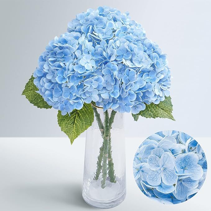 Waipfaru 21" Real Touch Blue Hydrangea Artificial Flowers with Long Stem & Leaves, Full Latex Fau... | Amazon (US)