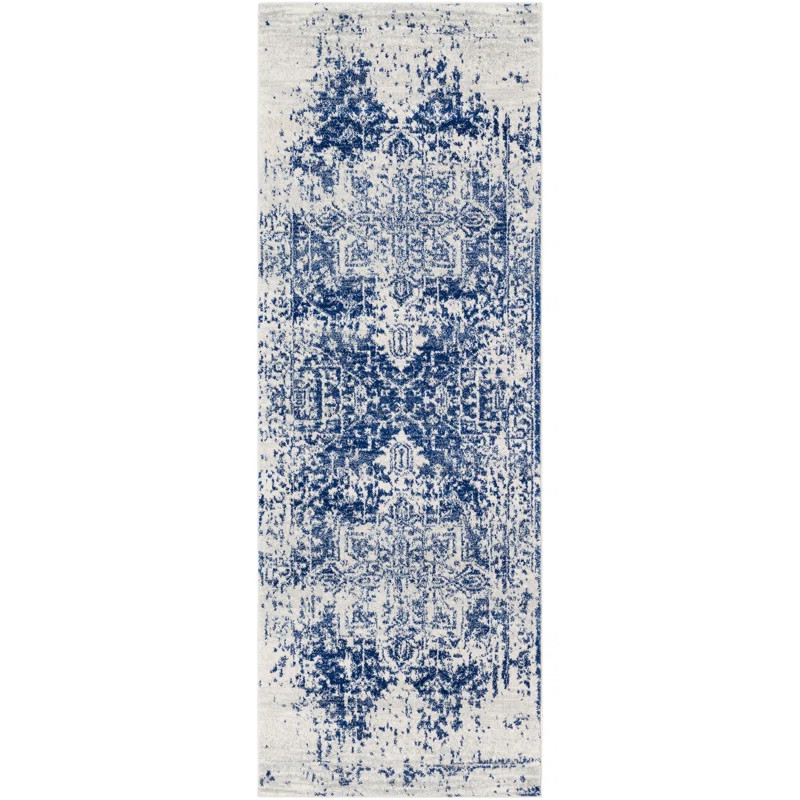 Hillsby Oriental Area Rug in Dark Blue/Light Gray | Wayfair North America