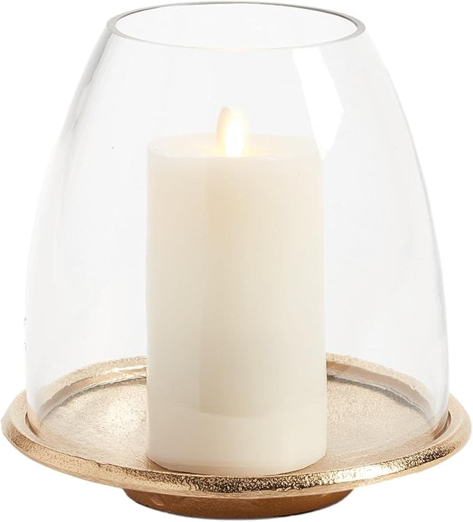MY SWANKY HOME Gorgeous Gold Minimalist Glass Dome Hurricane LED Candle Holder Classic Elegant | Amazon (US)