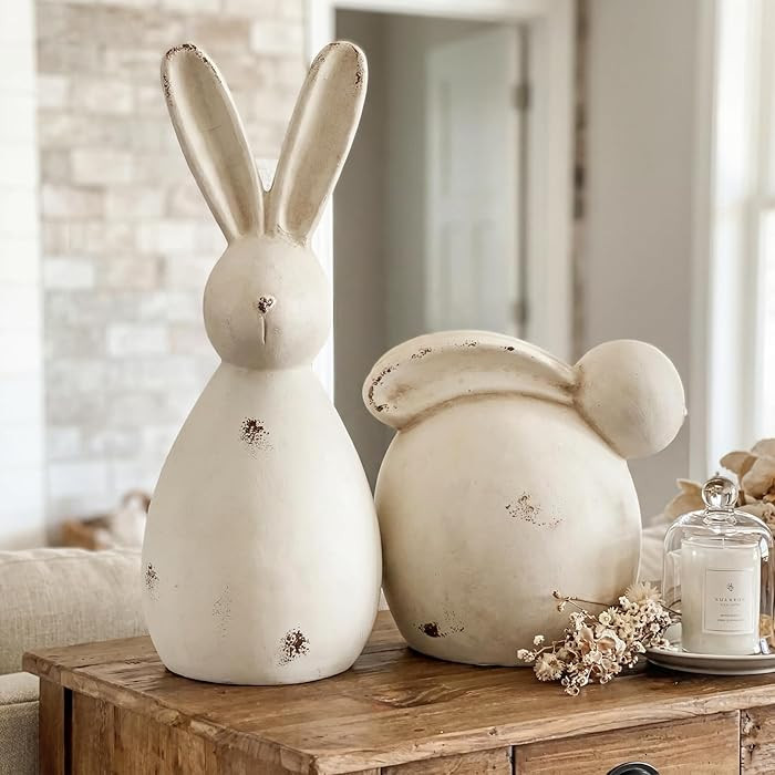 Youyole Set of 2 Rustic Easter Bunny Decorations Vintage Distressed Terracotta Rabbit Figurines H... | Amazon (US)