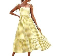 PRETTYGARDEN Summer Dress for Women Plaid Spaghetti Strap Square Neck Tiered Ruffle Flowy Maxi Dr... | Amazon (US)