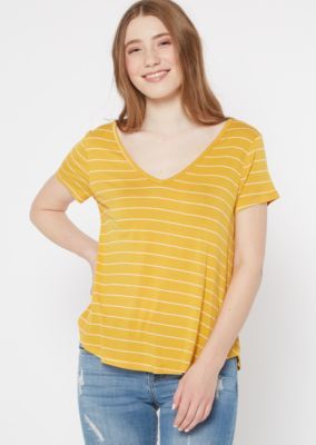 Mustard Striped Favorite V Neck Tee | rue21