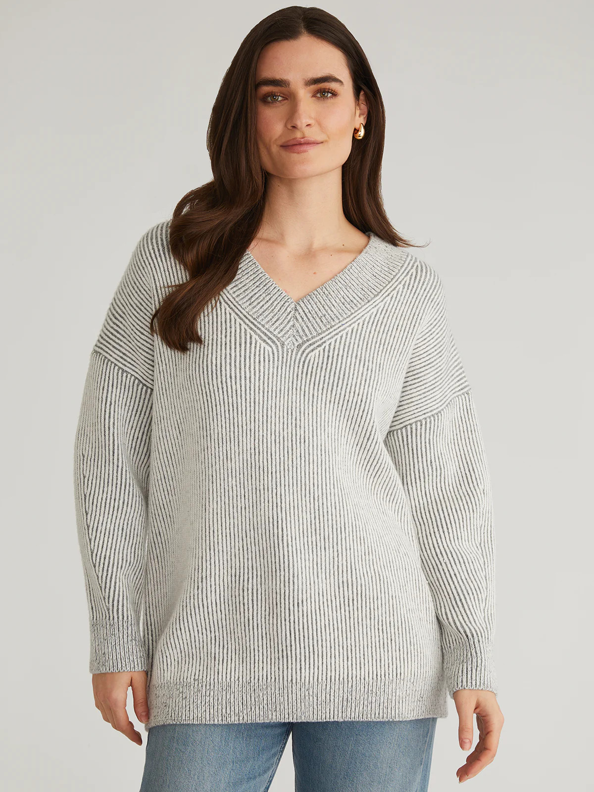 Diana: V-Neck Contrast Rib Sweater | 525 America
