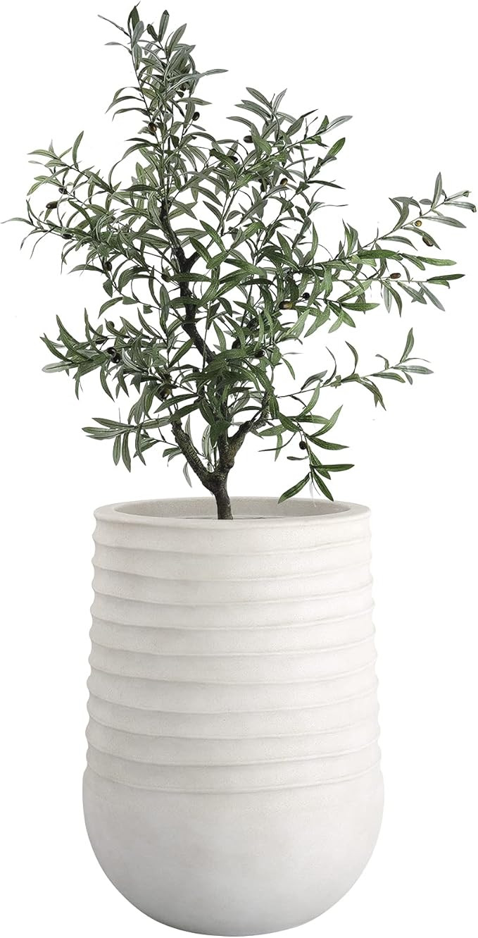 LA JOLIE MUSE Resin Planter - Modern Decor Plant Pot for Indoor and Outdoor, Fluted Pattern, Sand... | Amazon (US)