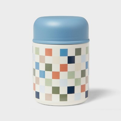 Kids' 10oz Checkered Double Wall Vacuum Stainless Steel Food Jar Blue with Stainless Steel Spoon - Pillowfort™ | Target