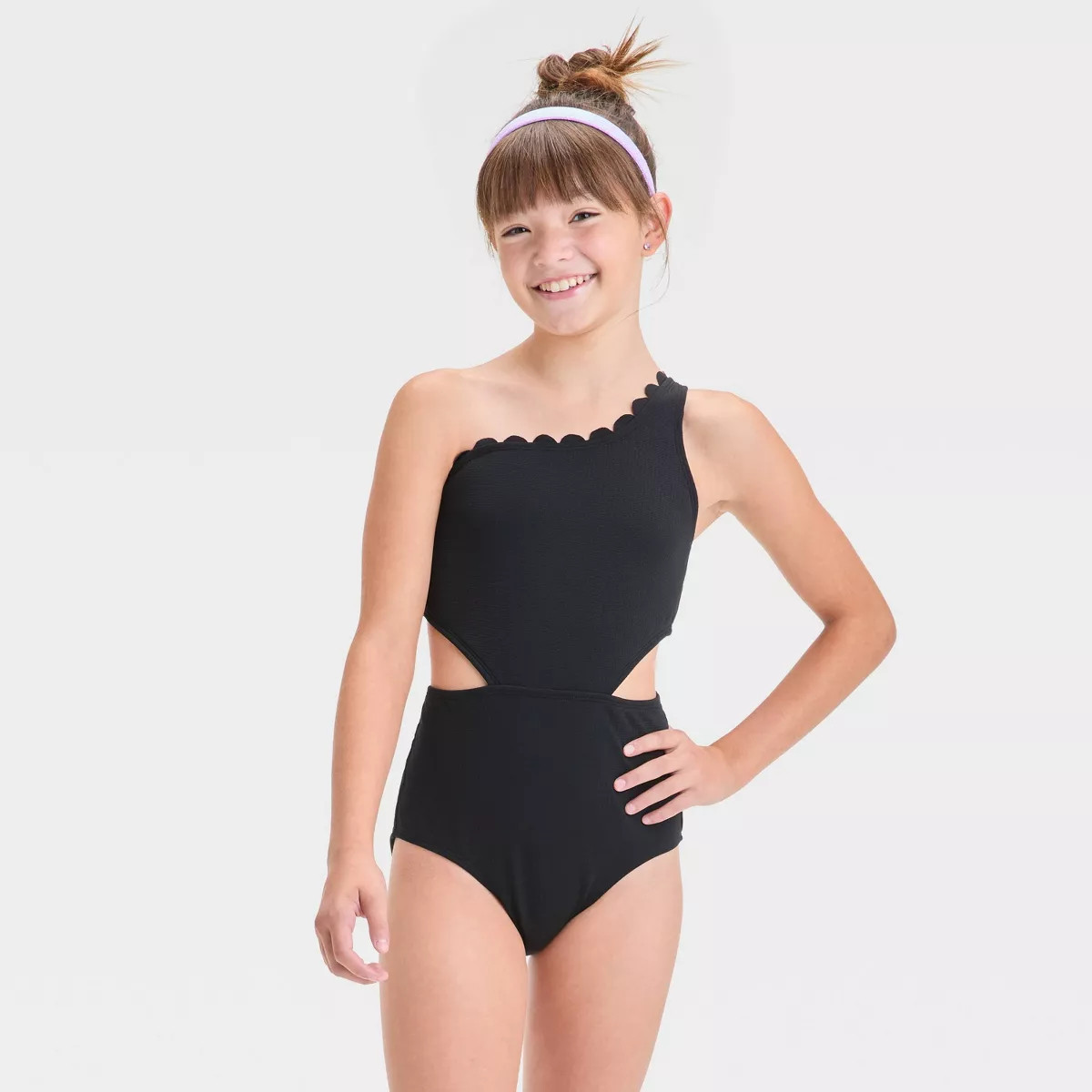 Girls' Solid One Piece Swimsuit - art class™ Black | Target