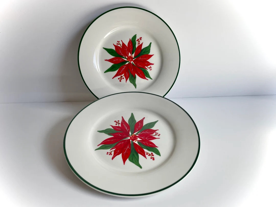 Pair of Vintage Poinsettia Salad or Dessert Plates Christmas - Etsy | Etsy (US)