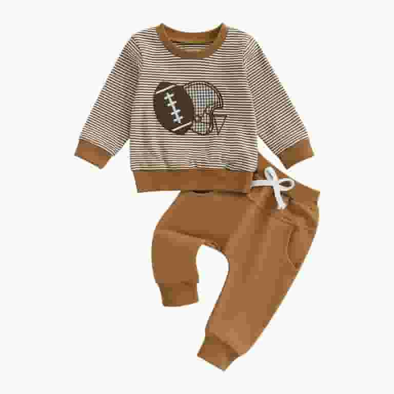 KPOPLK Toddler Baby Boy Football Outfit Football Embroidery Long Sleeve Sweatshirt Pants Set Fall... | Walmart (US)