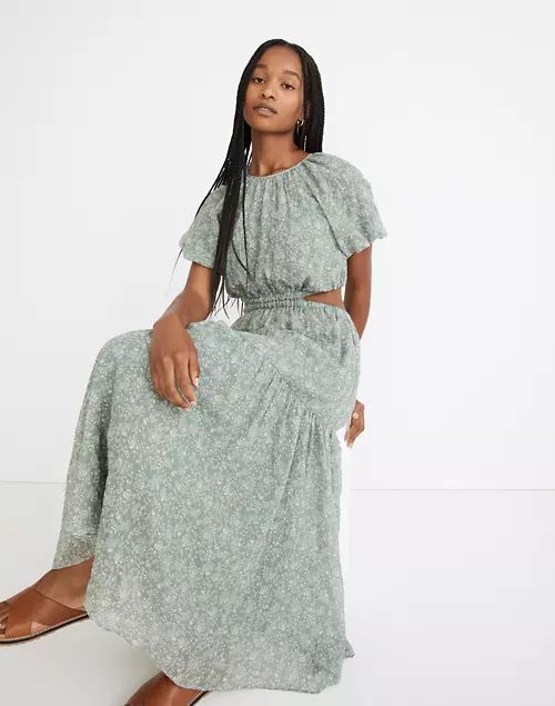 Seersucker Puff-Sleeve Cutout Midi Dress in Piazza Floral | Madewell