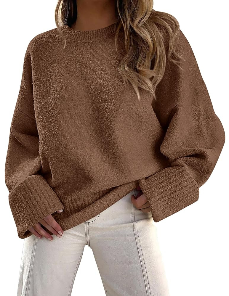 PRETTYGARDEN Women's Fall Oversized Sweaters Casual Crewneck Pullover Long Sleeve Fuzzy Chunky Kn... | Amazon (US)