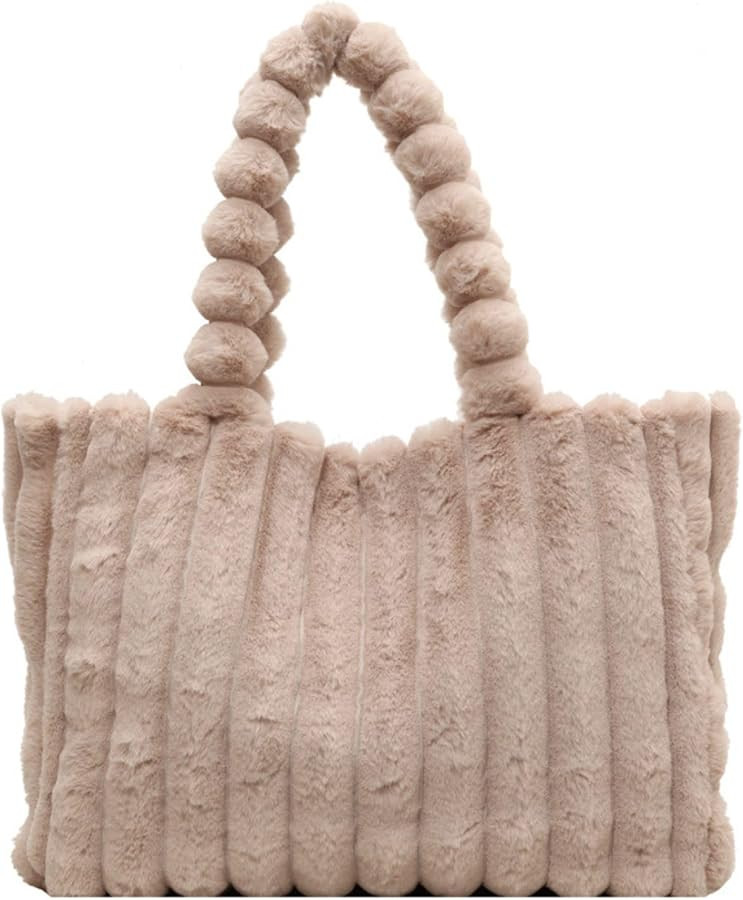 Lycka Life Fluffy Faux Fur Tote Bag for Women, Fuzzy Top Handle Large Handbags, Puffer Plush Hobo... | Amazon (US)