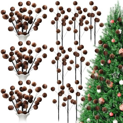 6 Pcs 14 Inch Christmas Tree Picks Velvet Christmas Ornaments Spheres Ball Pick Velvet Xmas Tree ... | Amazon (US)