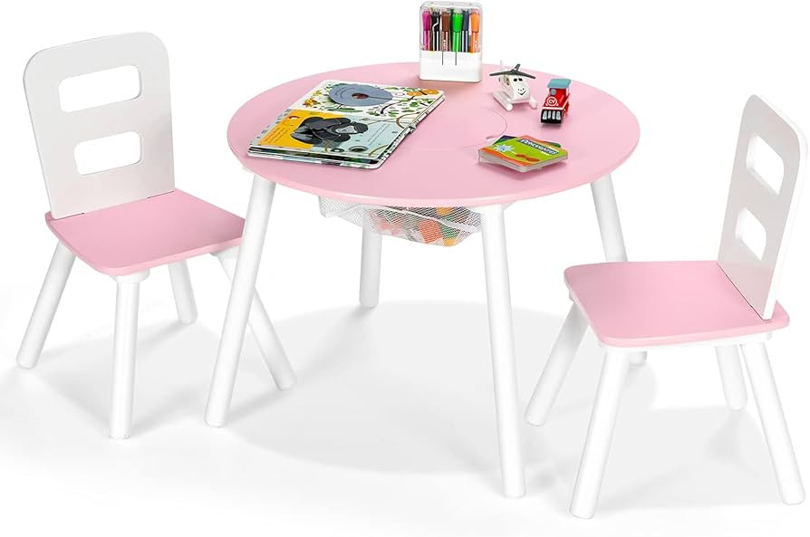 Costzon Kids Table and Chair Set, Wood Activity Table w/Center Mesh Storage, Children Furniture G... | Amazon (US)