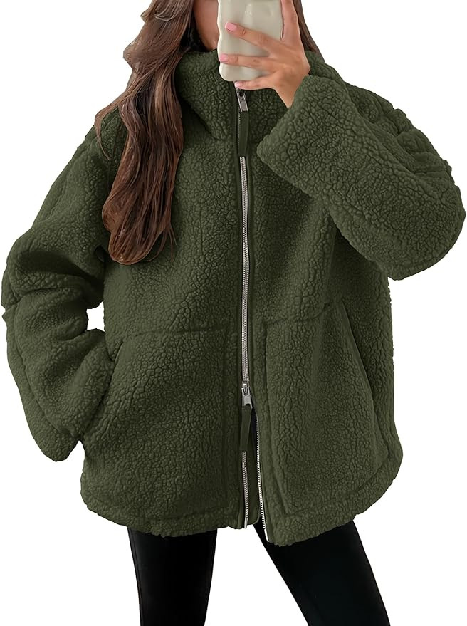 ANRABESS Womens Fleece Jacket Oversized Zip Up Sherpa Fuzzy Casual Coats Winter Fall Outerwear 20... | Amazon (US)