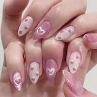 24Pcs Almond Press-On Nails in Pink Cat Eye with Heart & Strawberry Designs – Glossy Acrylic Stick-On Nails for Women & Girls | AliExpress (US)