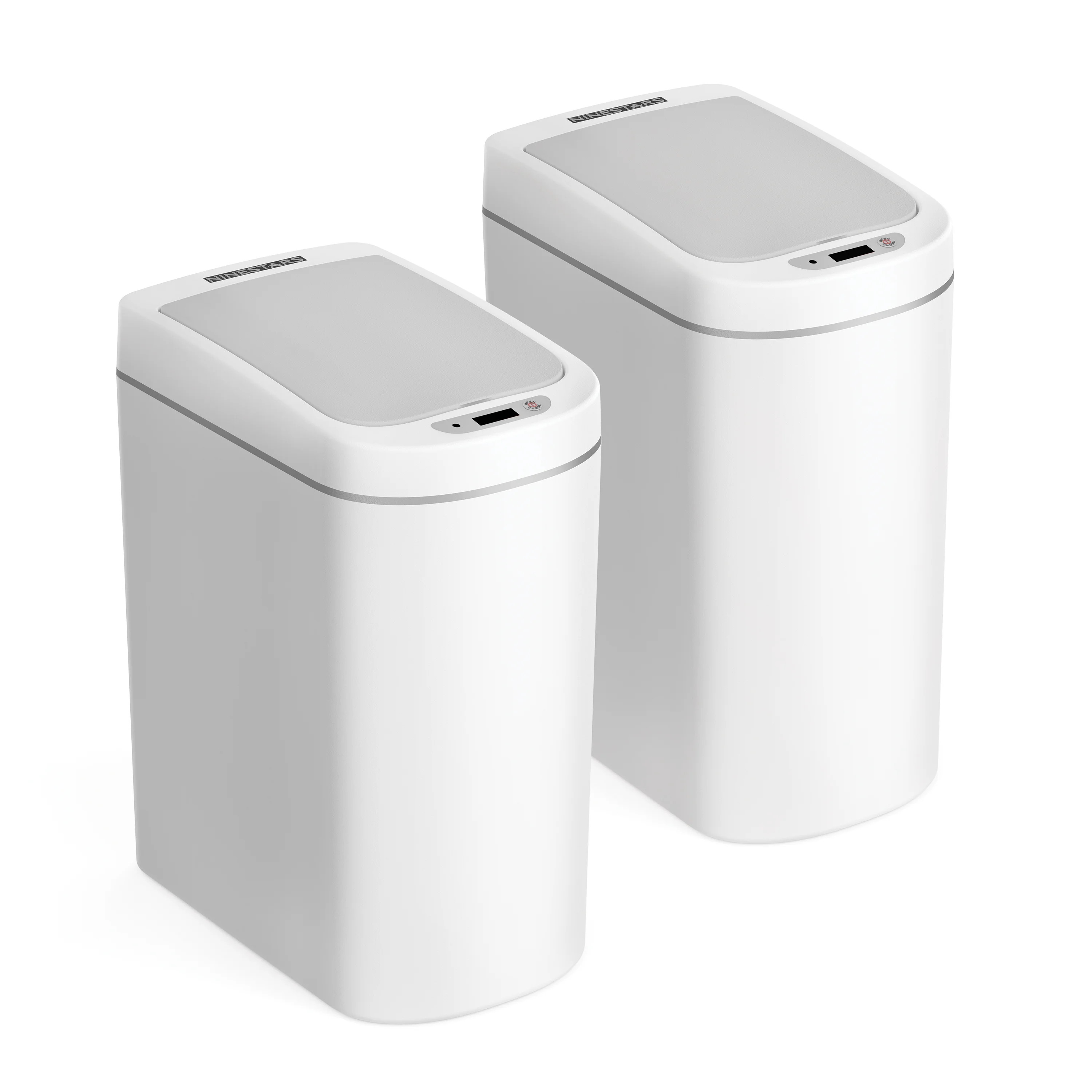 Nine Stars 1.85 Gallon Trash Can, Plastic Motion Sensor Bathroom Trash Can, White, Pack of 2 | Walmart (US)