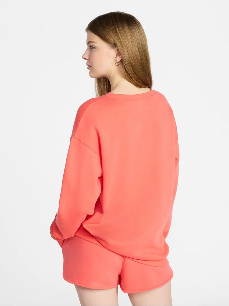 No Boundaries Oversized Fleece Sweatshirt with Long Sleeves, Women's XXS-4X | Walmart (US)