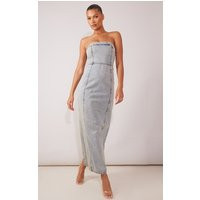 Vintage Mid Wash Denim Bandeau Maxi Dress | PrettyLittleThing UK