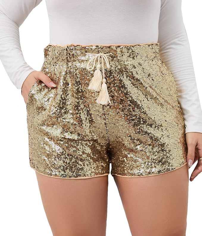 Women's Summer Sequins Shorts High Waist Casual Loose A Line Hot Pants Sparkly Clubwear Night-Out... | Amazon (US)