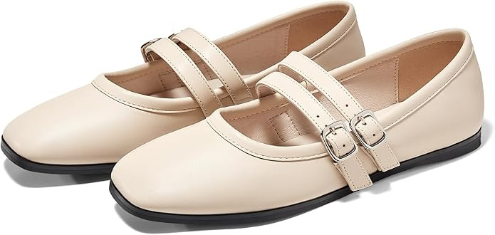Coutgo Womens Mary Jane Flats Comfortable Dressy Slip on Ballet Flats Square Toe Buckle Strap Off... | Amazon (US)