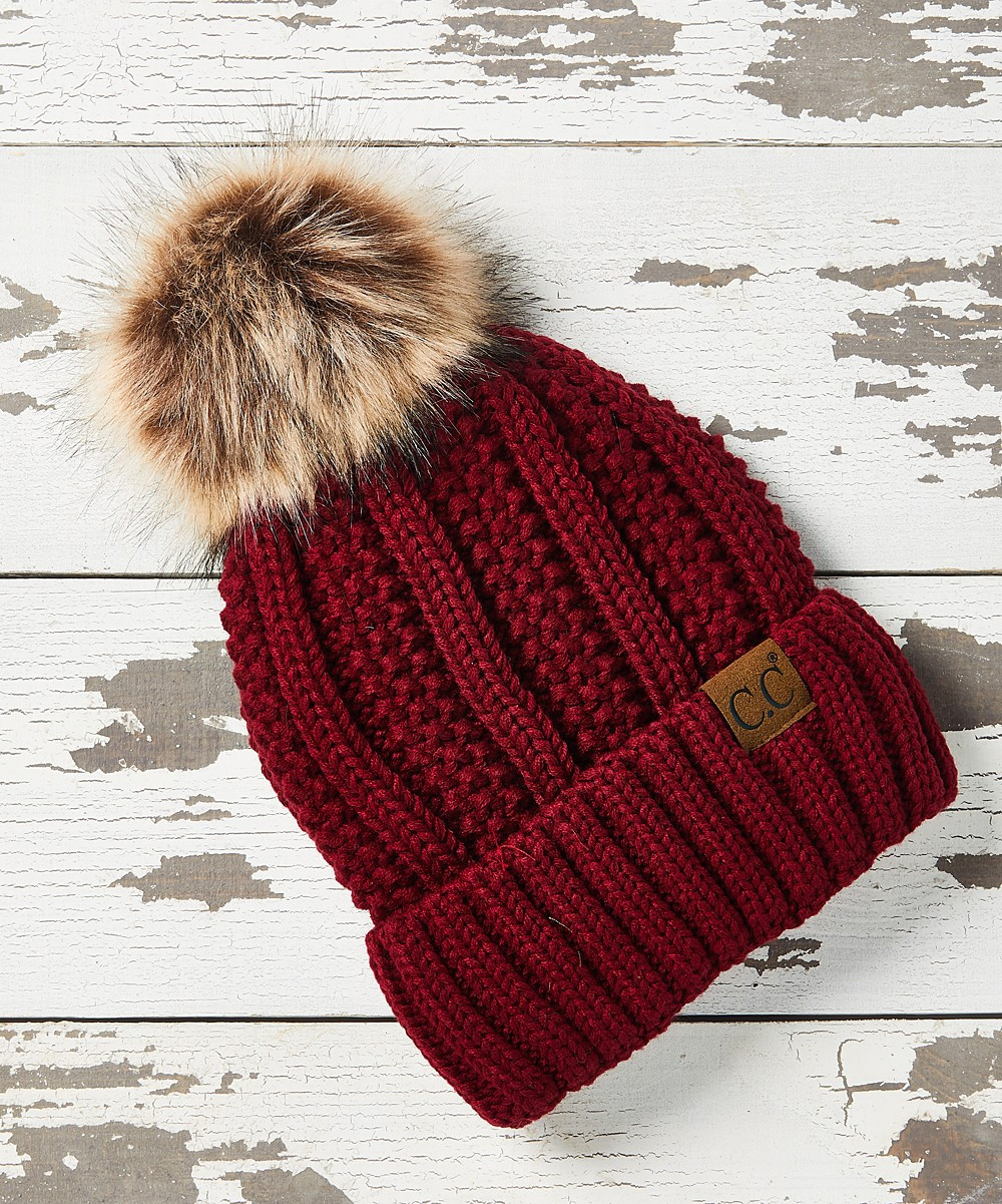 C.C Women's Beanies Burgundy - Burgundy Pom-Pom Beanie - Women | Zulily
