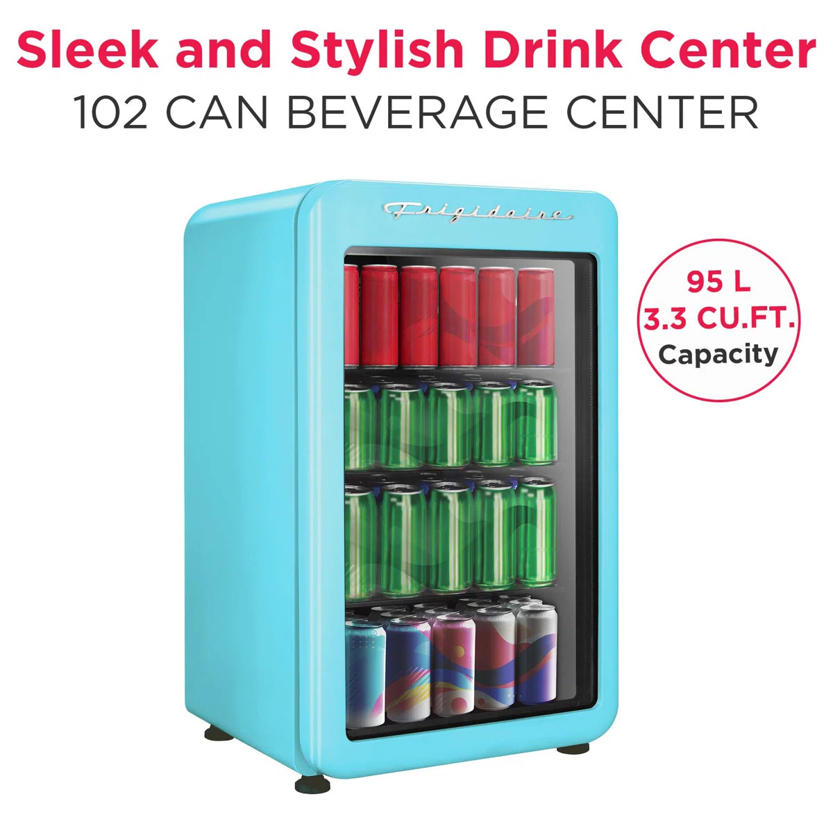 Frigidaire 102 Can Capacity Beverage Cooler, 3.3 Cu. Ft./95 Liter Mini Fridge with Glass Door & R... | Wayfair North America