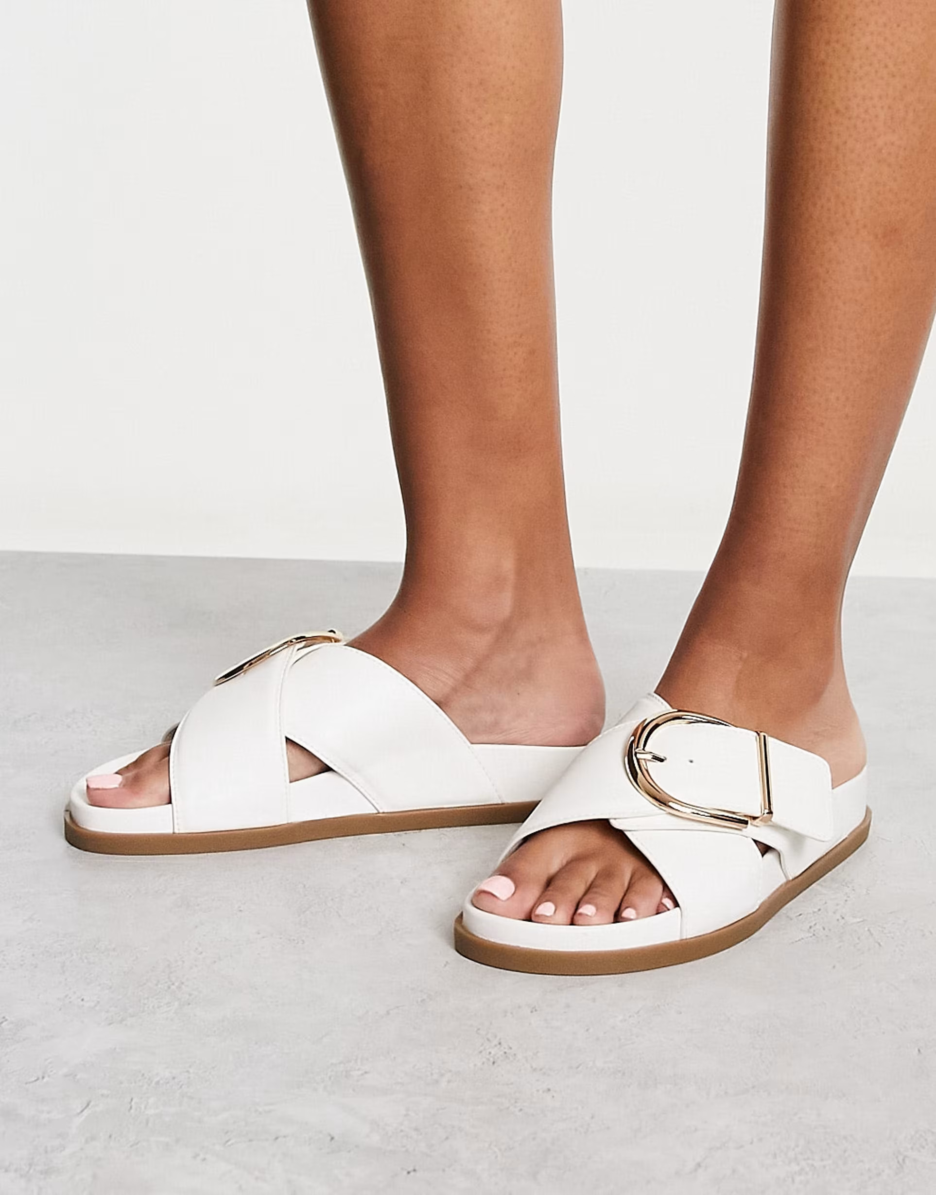 ASOS DESIGN Flash buckle cross vamp flat sandals in white  | ASOS | ASOS (Global)