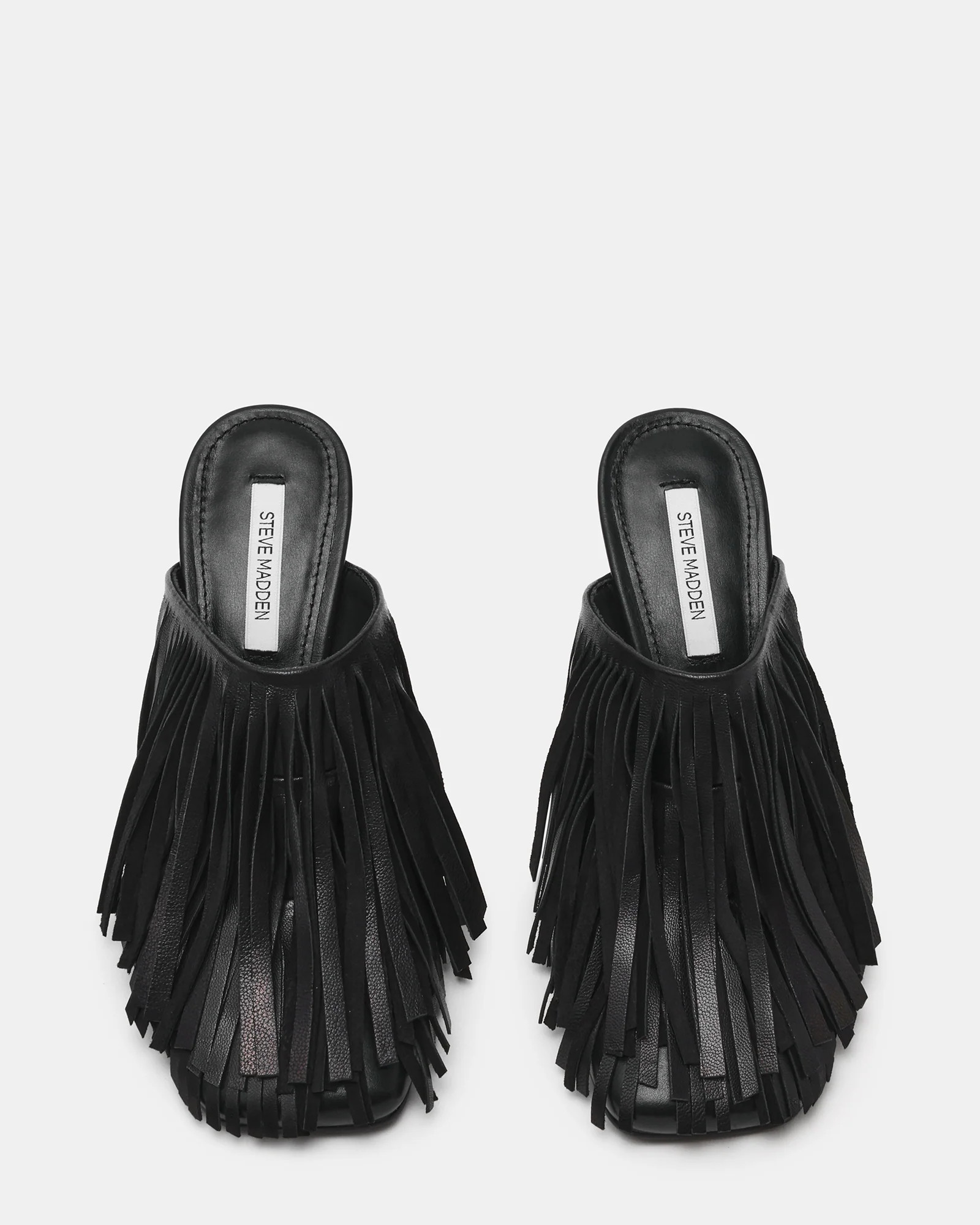 ESKA Black Leather Fringe Mule Women's Heel | Steve Madden (US)