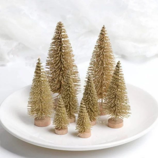 8PCS Artificial Mini Christmas Trees, Fake Bottle Brush Small Pine Snow Frosted Trees with Wood B... | Walmart (US)