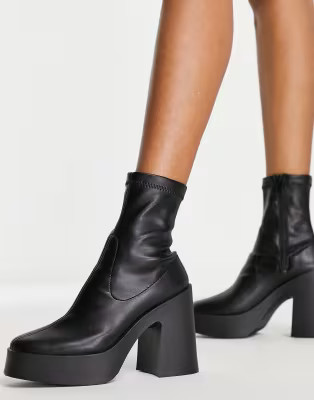 ASOS DESIGN Elsie high heeled sock boot in black pu | ASOS | ASOS (Global)