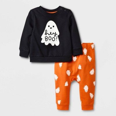 Baby 2pc 'Hey Boo' Sweatshirt & Bottom Set - Cat & Jack™ Black | Target