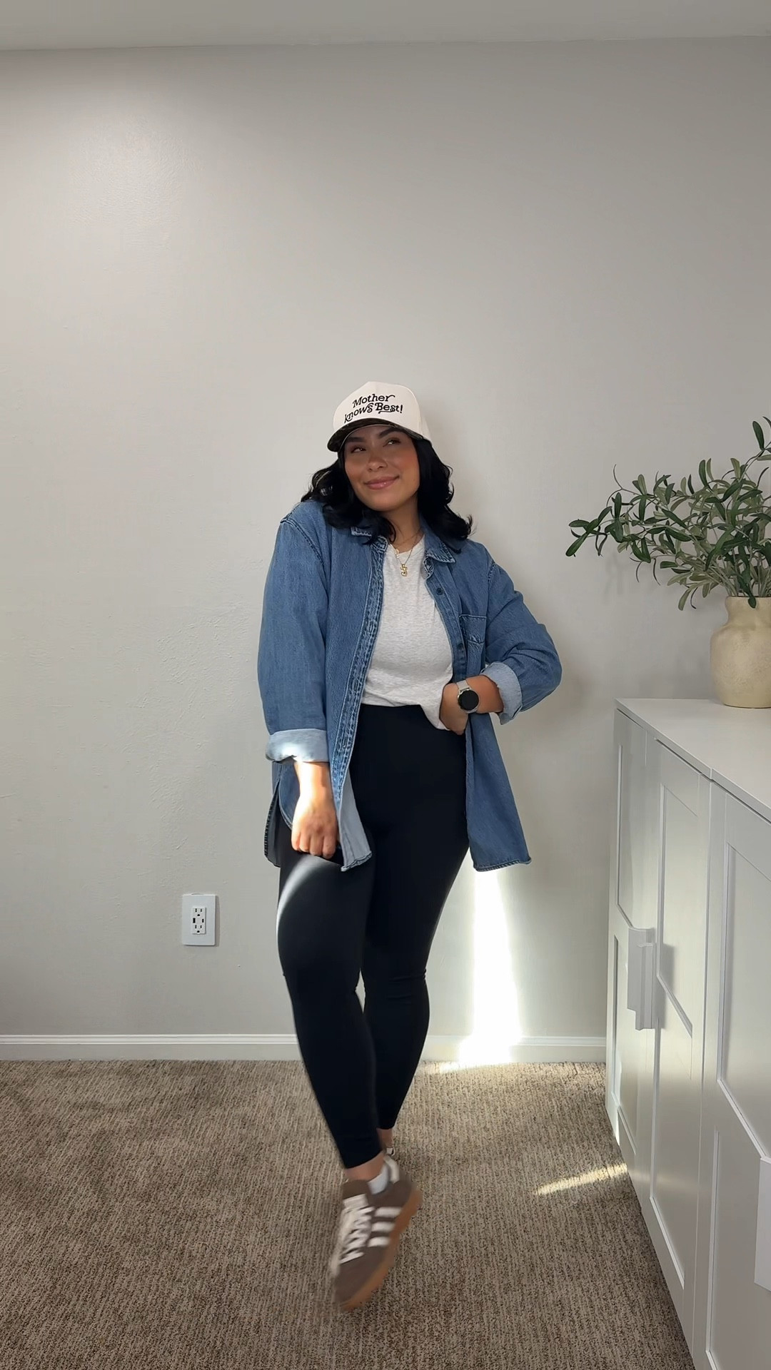 Comfy legging outfit for a day I don’t want to wear real clothes 😅

Shirt- XL
Leggings- Large
Denim button up is sold out but linked a similar one 
Hat is from a small shop. Find them at Shopettaandeast.com

#LTKMidsize #LTKFindsUnder50 #LTKStyleTip