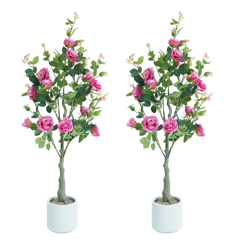 Lifelike & UV Resistant Artificial Rose Tree – 120cm Faux Plant with Silk Flowers & Plastic Lea... | Walmart (US)