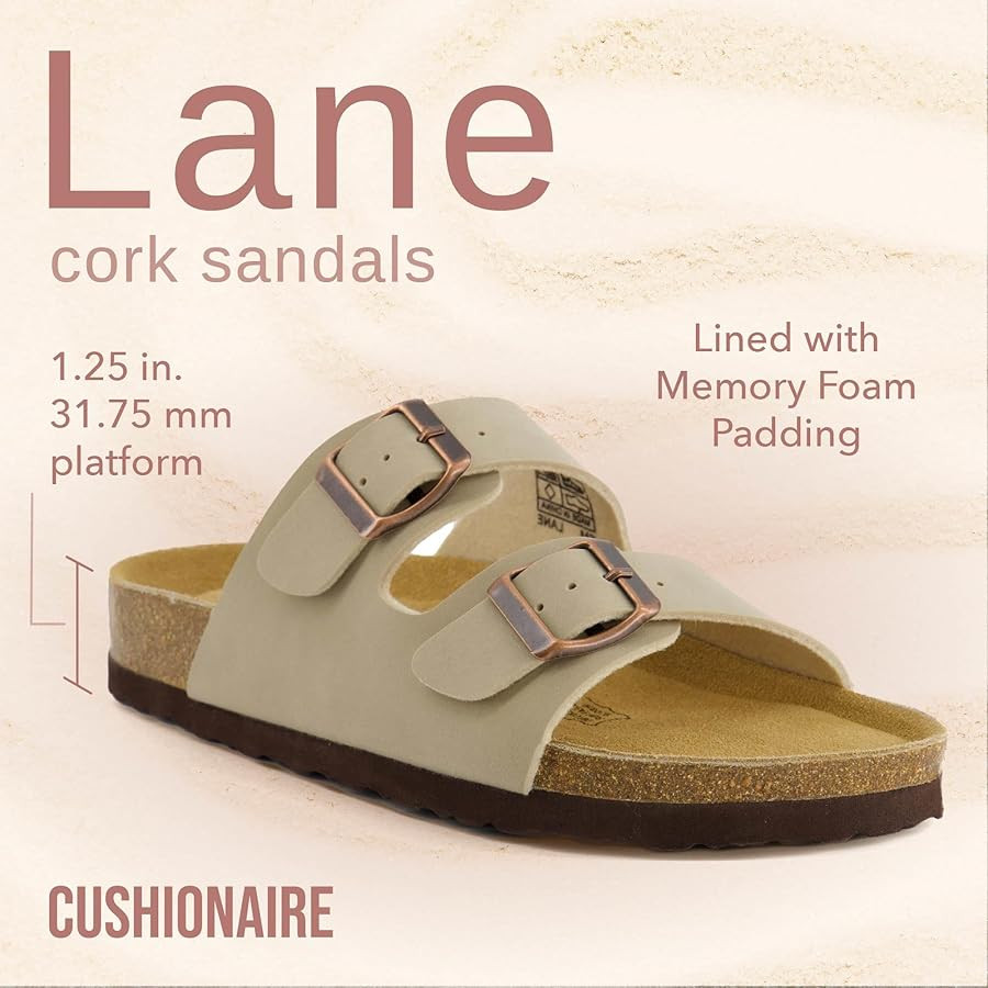 CUSHIONAIRE Lane Cork Footbed Sandals for Women – Comfortable Double Buckle Slip-On with Genuin... | Amazon (US)