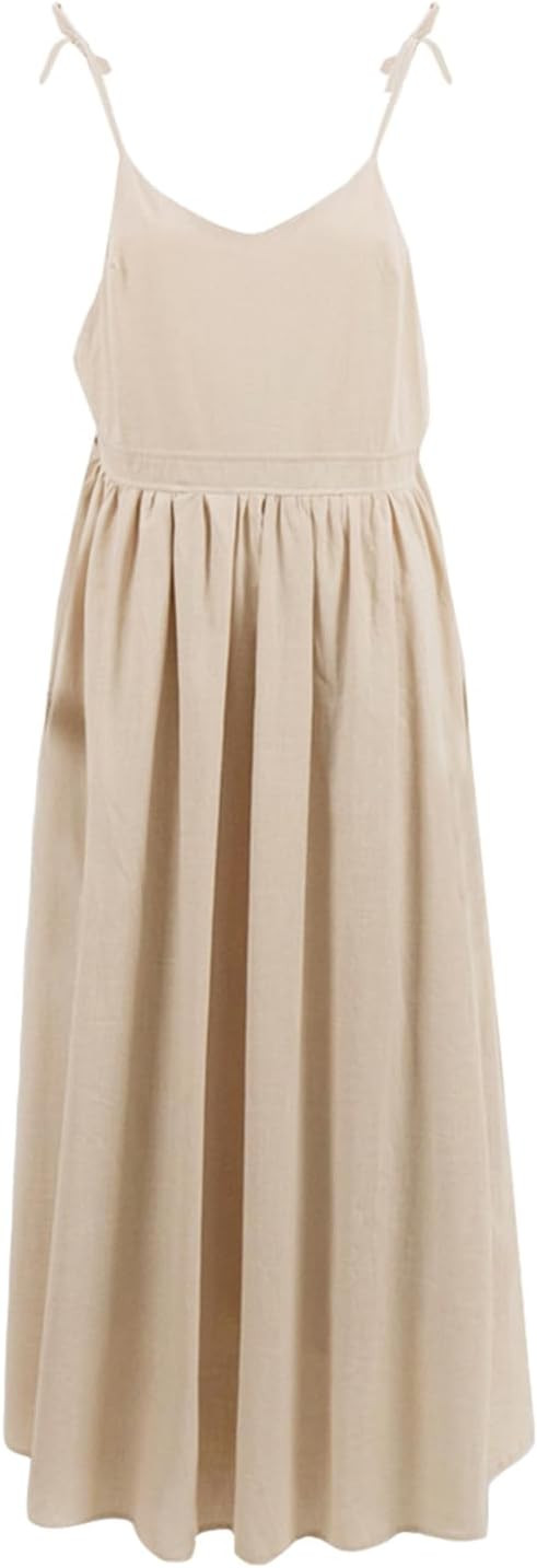 Women Long Dress Sweetheart Neck Sleeveless Backless Flowy Cami Dress with Lacing Up Tighten Wais... | Amazon (US)