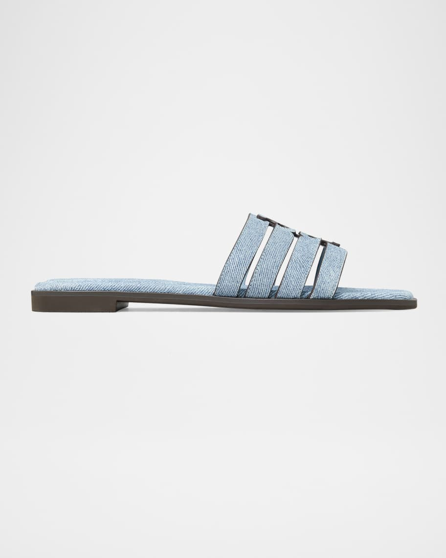 Tory Burch Ines Caged Denim Flat Slide Sandals | Neiman Marcus
