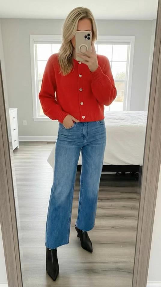 Valentine’s Day casual but cute 💘
This Old Navy cardigan is the easiest way to feel festive without going over the top. Paired with classic jeans, it’s cozy, flattering, and perfect for school drop-off, lunch dates, errands, or a low-key Valentine’s Day vibe. Soft, comfy, and totally wearable all month long — not just February 14th.

**Keywords:** Valentine’s Day outfit, heart cardigan outfit, Old Navy cardigan, casual Valentine look, jeans and cardigan outfit, cozy chic style, affordable fashion finds, winter outfit inspo, everyday mom style, LTK casual outfits


#LTKOver40 #LTKSaleAlert #LTKSeasonal