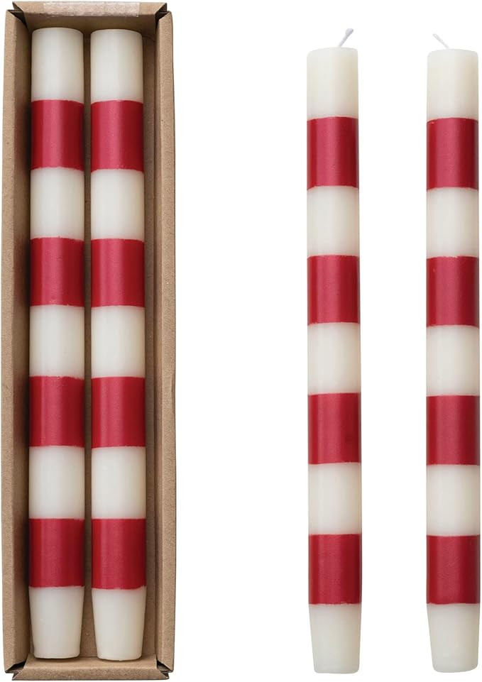 Creative Co-Op 10' H Unscented Taper Candles w/Stripes in Box, Cream Color & Red, Set of 2 (Appro... | Amazon (US)