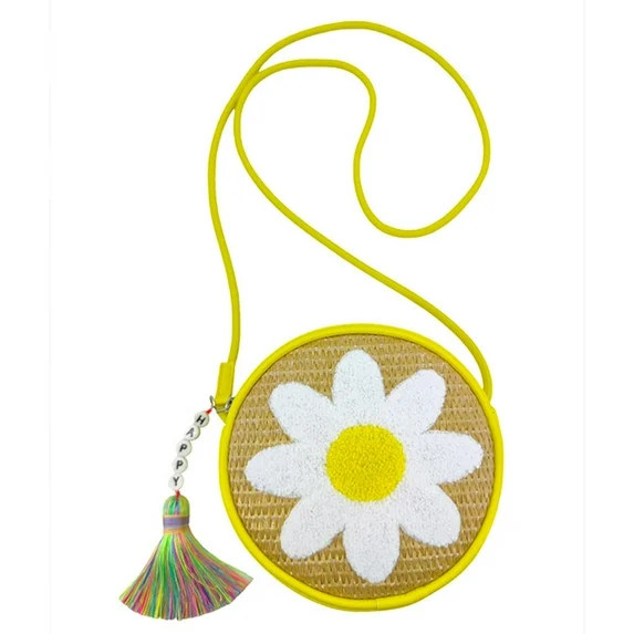 Wonder Nation Girls Daisy Straw Crossbody Bag, Yellow | Walmart (US)