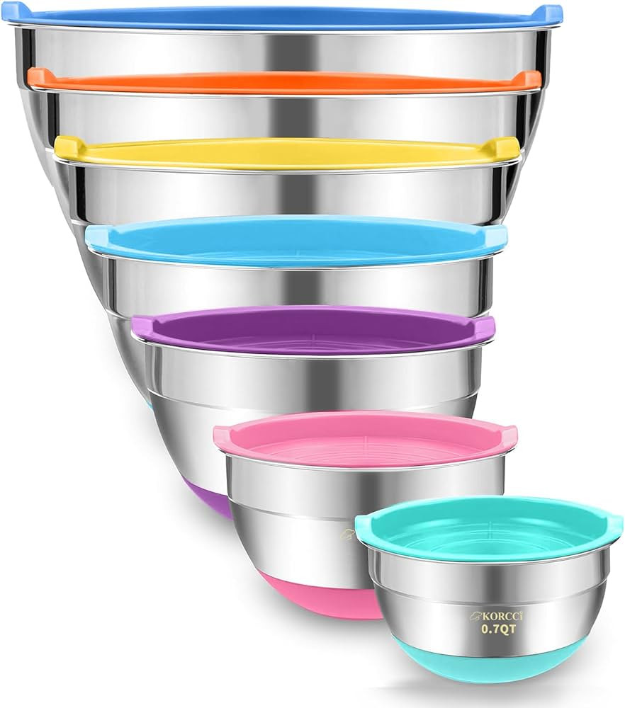 Mixing Bowls With Airtight Lids Set - 7Pc Stainless Steel Nesting Storage Bowls, Non-Slip Silicon... | Amazon (US)