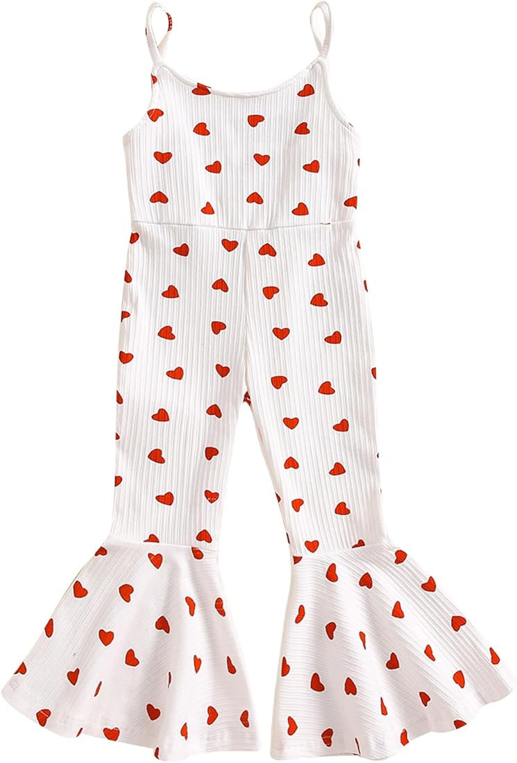 Toddler Baby Girls Bell-Bottoms Jumpsuit Ribbed Sleeveless Spaghetti Straps Romper Heart Valentin... | Amazon (US)
